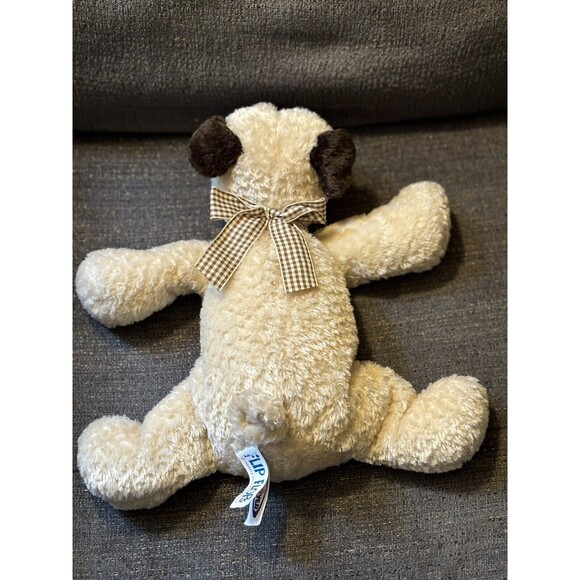 Flip Flops Mary Meyer Puppy Dog Pug Brown Cream Plush Gingham Bow 15" Stuffed - Picture 3 of 6